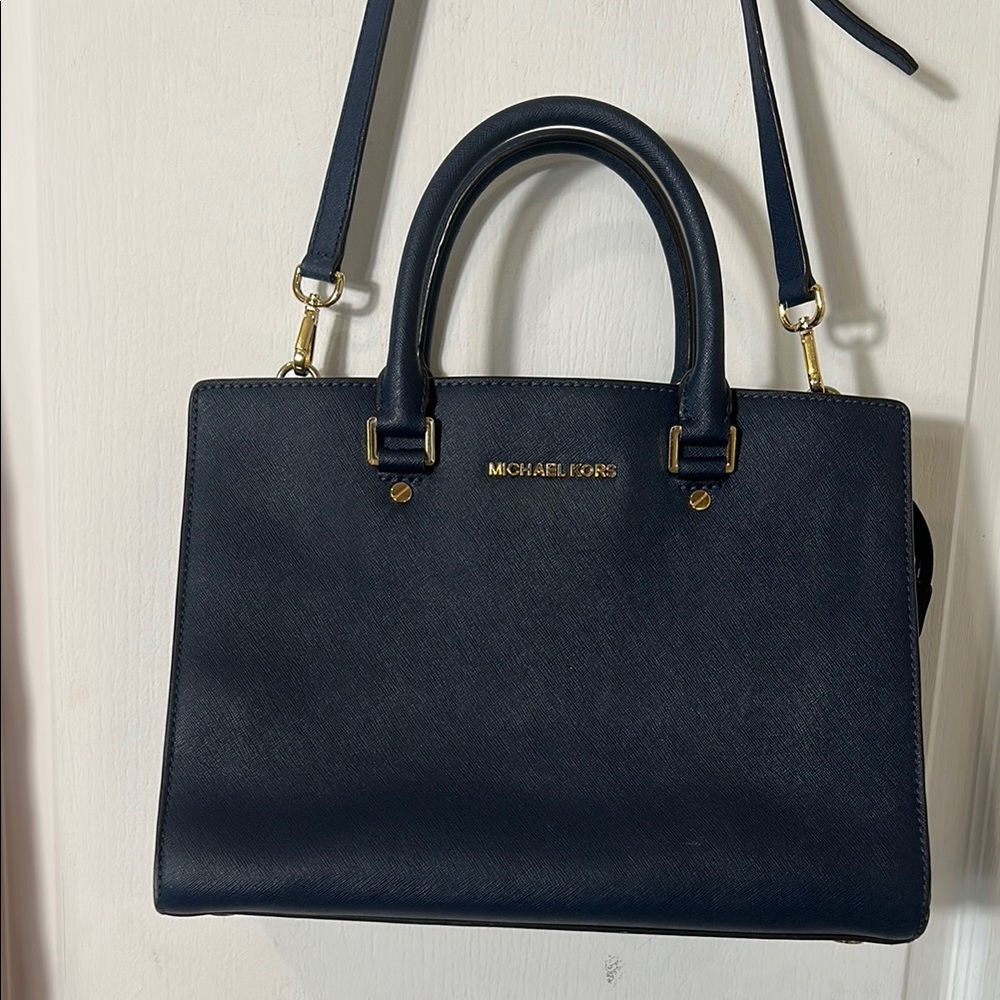 Michael Kors Navy Blue Selma tote messenger Handbag